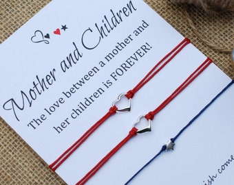 Mother & Children Bracelets Mommy and Me Jewelry Mother Daughter Bracelets Matching Bracelets Sterling Silver Heart Bracelet Wish Bracelet