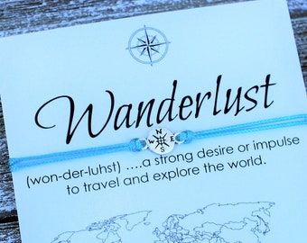 Wanderlust Bracelet Travel Gift for Men Friendship Bracelet Wish Bracelet Compass Bracelet Inspirational Gift For Women Mens Bracelet