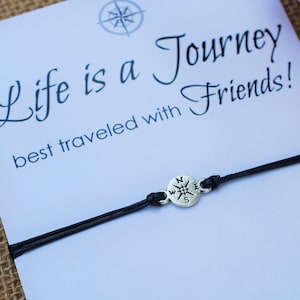 Best Friend Gift Friendship Bracelet Travel Gift Inspirational Gift Wanderlust Bracelet Compass Bracelet Gift for Friend Life is a Journey image 1