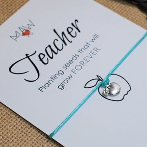 Teacher Gifts Teacher Appreciation Gift Friendship Bracelet Apple Bracelet Wishing Bracelet Inspirational Gift for Teacher Card Teacher Gift image 1