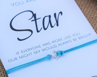 Star Bracelet • Make a Wish Bracelet • Silver Star • Make a Wish Bracelet • Star Charm • Cotton Waxed Cord • Friendship Bracelet • Friends