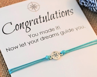 Graduation Gift Friendship Bracelet Inspirational Wish Bracelet Compass Bracelet Graduation Card College Graduation High School Graduation