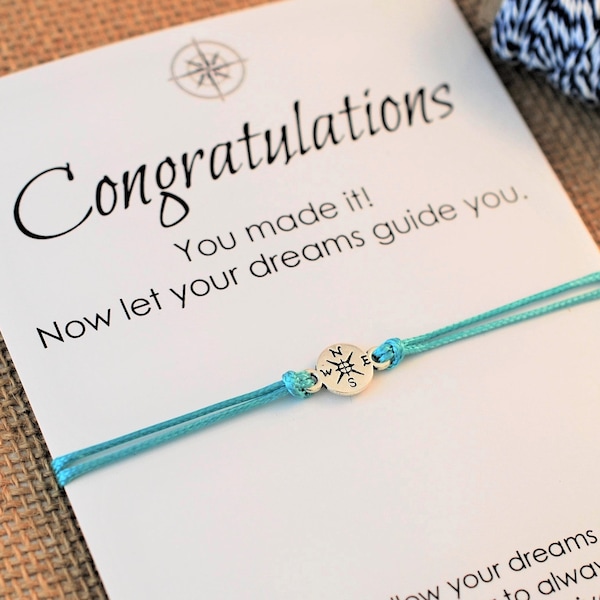 Graduation Gift Friendship Bracelet Inspirational Wish Bracelet Compass Bracelet Graduation Card College Graduation High School Graduation