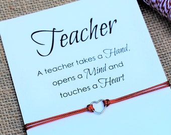 Teacher Gifts Teacher Appreciation Gift Friendship Bracelet Inspirational Sterling Silver Heart Bracelet Wish Bracelet Gift for Teacher Card