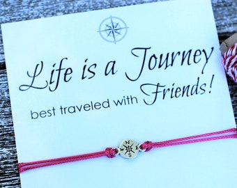 Travel Gift for Friend Inspirational Gift Friendship Bracelet Wanderlust Compass Bracelet Life is a Journey Wish bracelet couples bracelet