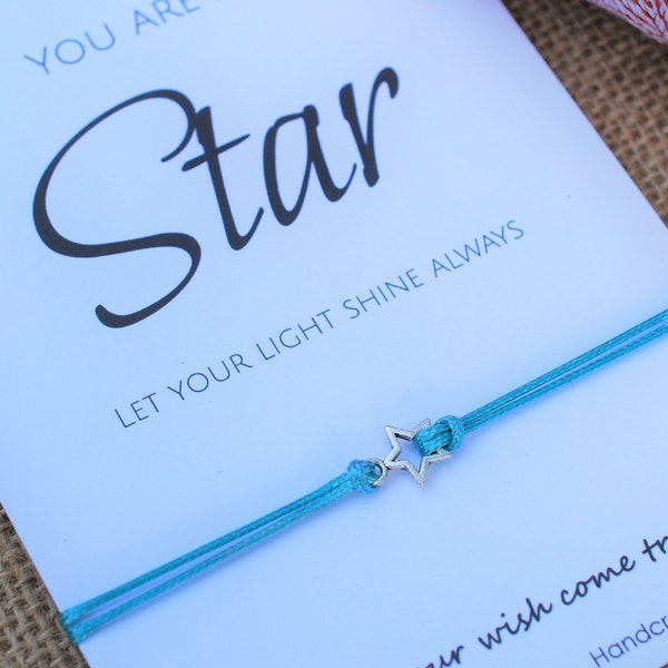 Friendship Bracelet Best Friend Gift For Friend Star Bracelet Make a Wish Bracelet Silver Open Star Friends Gift for Him Party Favor