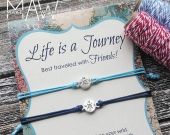 Friendship Bracelet Best Friend Gift for Him Compass Bracelet Long Distance Relationship Gifts Life is a Journey Best Traveled with Friends