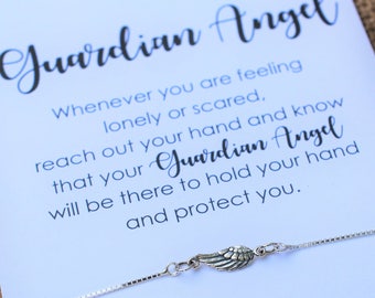 Guardian Angel Bracelet Wing Bracelet Sterling Silver Baptism Gift Communion Gift for Her Faith Inspirational Gift Friendship Bracelet