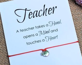 Teacher Gifts Teacher Appreciation Gift Friendship Bracelet Inspirational Wish Bracelet Apple Bracelet Gift for Teacher Card Teacher Gift