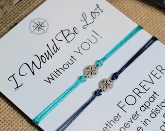 Valentines Day Gifts Best Friend Gifts Long Distance Relationship Friendship Bracelet Inspirational Gift Wanderlust Card Compass Bracelet