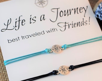 Best Friend Gift Travel Bracelet Friendship Bracelet Wanderlust Bracelet Compass Bracelet Personalized Gift For Him Life is a Journey