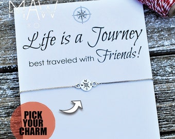 Best Friend Gift Compass Bracelet Best Friend Long Distance Life is a Journey Long Distance Relationship Travel Gift Adjustable Bracelet