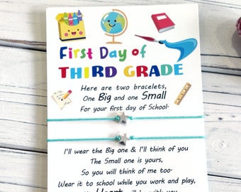 First Day of Third Grade Bracelet, Back to School Bracelet, Mommy and Me Bracelets, Mom and Me Matching Bracelets, Set of Two Wish Bracelets