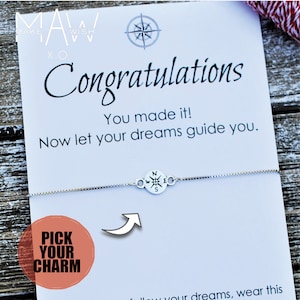 Graduation Gift High School Graduation Gift Congratulations Card Compass Bracelet College Graduation Card Friendship Bracelet For Girl image 1