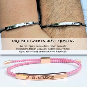 Engraved Bracelets Coordinate Bracelet Personalized Bracelet Roman Numeral Bracelet For Him Initial Bracelet Gift for Him Friendship Gift