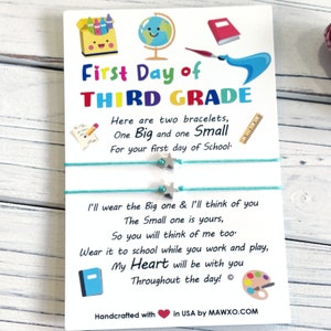 First Day of Third Grade Bracelet, Back to School Bracelet, Mommy and Me Bracelets, Mom and Me Matching Bracelets, Set of Two Wish Bracelets