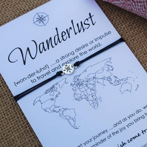 Wanderlust Gift Friendship Bracelet Gift For Him Compass Bracelet Best Friend Gifts Travel Bracelet Wishing Travel Card Friend Travel Gifts