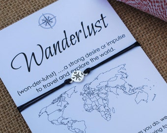 Wanderlust Gift Friendship Bracelet Gift For Him Compass Bracelet Best Friend Gifts Travel Bracelet Wishing Travel Card Friend Travel Gifts