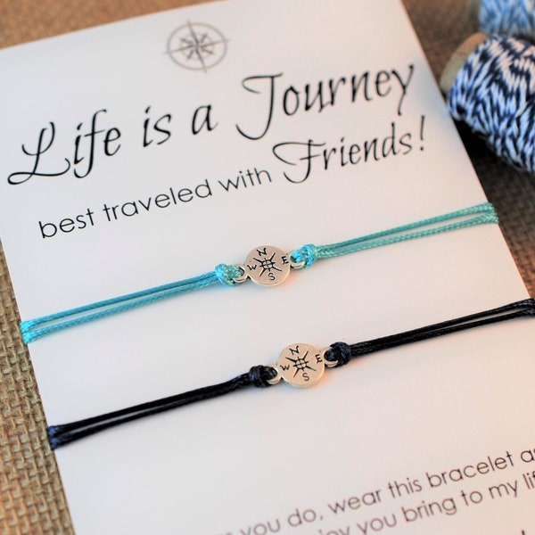Best Friend Gifts Travel Gifts Friendship Bracelet Wanderlust Compass Bracelet Personalized Gift Life is a Journey Travel Gift for Couples