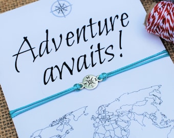 Adventure Awaits Friendship Bracelet Gift for Friend Wanderlust Bracelet Compass Bracelet Gift for Him Wish Bracelet Best Friend Gifts