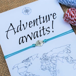 Adventure Awaits Friendship Bracelet Gift for Friend Wanderlust Bracelet Compass Bracelet Gift for Him Wish Bracelet Best Friend Gifts