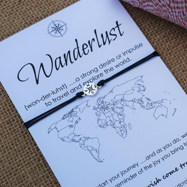 Travel Gift Wanderlust Bracelet Men Friendship Bracelet Make a Wish Bracelet Compass Bracelet Wishing Bracelet Inspirational Gift For Women