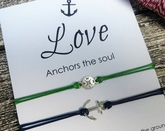 Couples Bracelet Couples Gift for Him Friendship Bracelet Love Anchors the Soul Wish Bracelet Father Child Compass Bracelet Anchor Bracelet