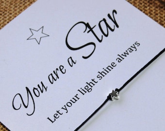 Star Bracelet • Make a Wish Bracelet • Silver Star • Friendship Bracelet • Inspirational Gift for Friend • Inspirational Quote Card • Star