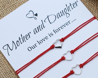 Mother Daughter Bracelet Set Sterling Silver Heart Bracelet Mommy and Me Jewelry Gift For Mom Wish Bracelet Friendship Bracelet Mom Daughter