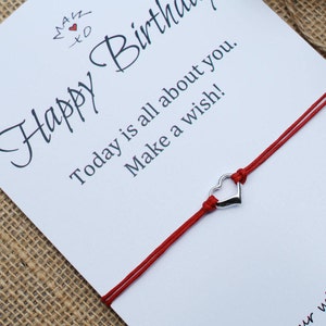 Pulsera de la amistad, regalo de cumpleaños, regalo para mejor amigo, tarjeta de feliz cumpleaños, pulsera de corazón de plata esterlina, pulsera de los deseos, regalo inspirador