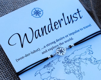 Wanderlust • Travel Gift • Friendship Bracelet • Make a Wish Bracelet • Inspirational Gift • Sterling Silver Compass Bracelet • Travel