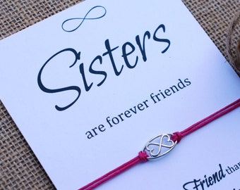 Sister Bracelet Sister Birthday Gift Friendship Bracelet Sterling Silver Heart Bracelet Sisters Forever Friend Gift for Sister Wish Bracelet