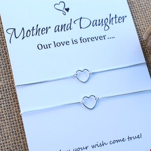 Bracelets mère fille en argent sterling coeur Bracelet maman fille amitié Bracelet cadeau pour maman carte cadeau inspirant Makeawishxo
