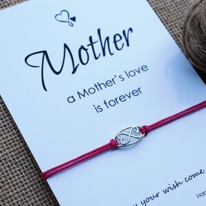 Mother Bracelet Sterling Silver Heart Bracelet ~ Mother&#39;s Love is Forever Card Mother&#39;s Day Gift Wish Bracelet Gift for Mom Mother&#39;s Gift