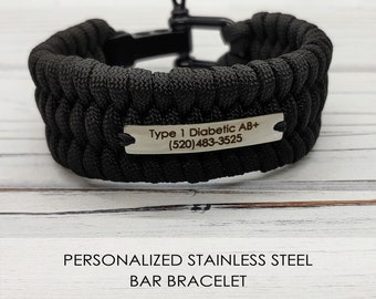 Pulsera personalizada, pulsera grabada para él, pulsera de paracord, regalos para él, pulseras de pareja, regalo de pareja para novio, pulsera para hombre.