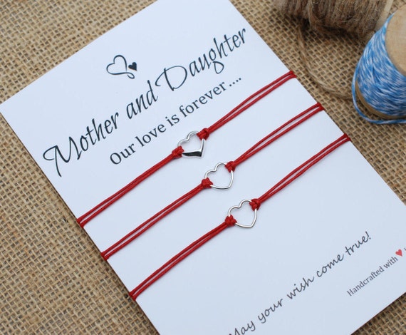 Mother Daughter Bracelet Set Sterling Silver Heart Bracelet Inspirational Gift For Mom Wish Bracelet Friendship Bracelet Mom Daughter