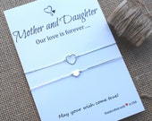 Mother Daughter Bracelet Set Mommy and Me Sterling Silver Heart Bracelet Inspirational Gift for Mom Make a Wish Bracelet Mom Daughter Gift