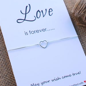 Sterling Silver Heart Bracelet Love Bracelet Lover is Forever Card Couple Bracelet Make a Wish Bracelet Sterling Valentine&#39;s Day Gift