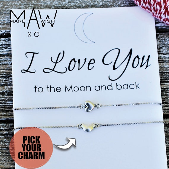 Heart And Moon Bracelets I Love You To The Moon And Back Etsy Heart And Moon Bracelets I Love You To The Moon And Back Etsy