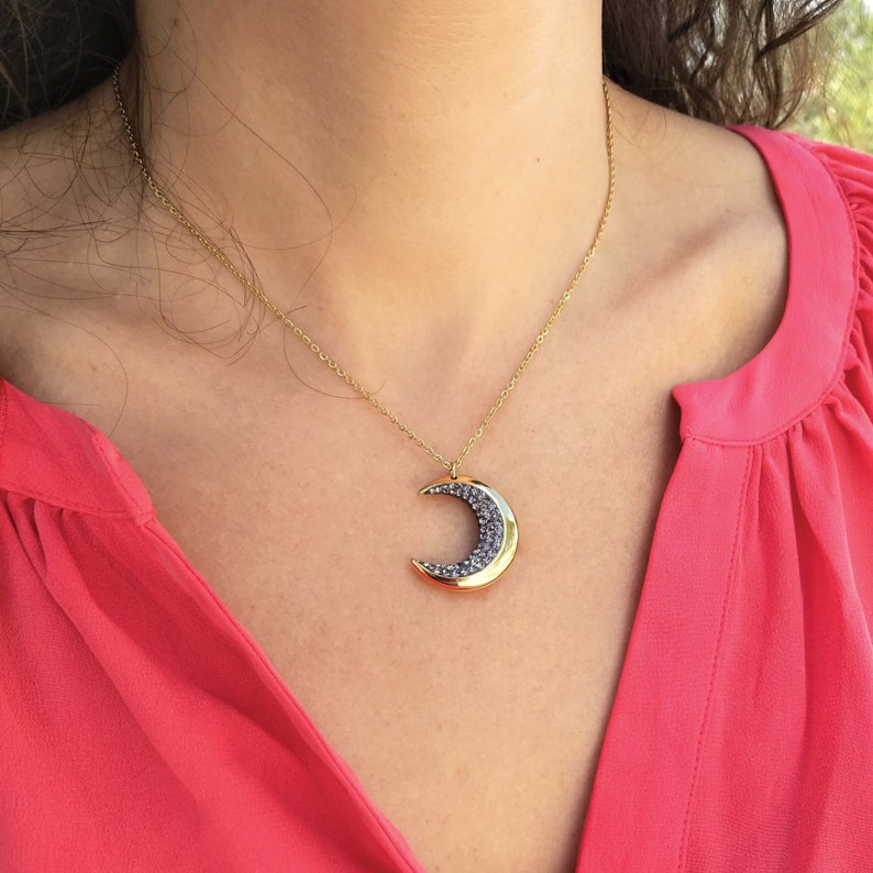 Personalized Moon Necklace Gold Moon Jewelry Name Necklace Celestial Jewelry Gift For Her Crescent Moon Necklace Women Jewelry