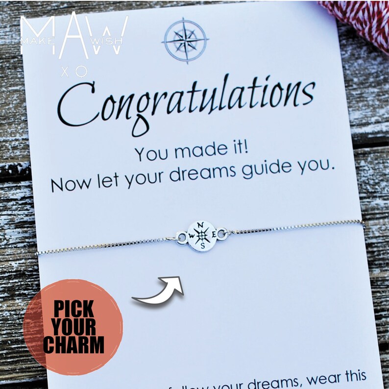 Graduation Gift High School Graduation Gift Congratulations Card Compass Bracelet College Graduation Card Friendship Bracelet For Girl image 1