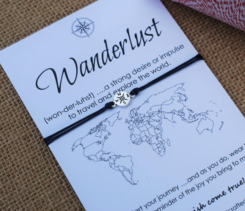 Wanderlust Gift Friendship Bracelet Gift For Him Compass Bracelet Best Friend Gifts Travel Bracelet Wishing Travel Card Friend Travel Gifts image 1