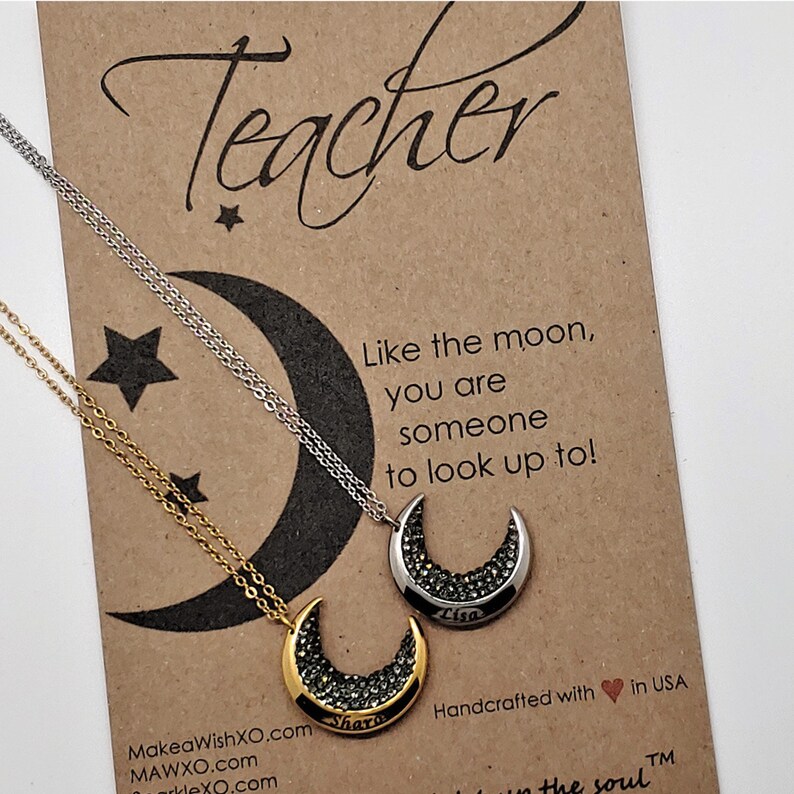 Personalized Teacher Necklace Teacher Gifts Moon Necklace Etsy