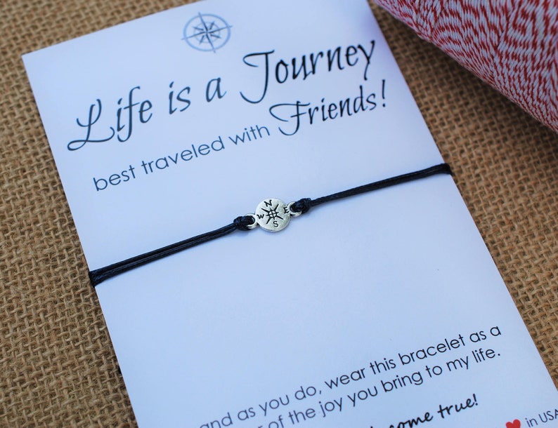 Best Friend Gift Friendship Bracelet Travel Gift Inspirational Gift Wanderlust Bracelet Compass Bracelet Gift for Friend Life is a Journey image 4