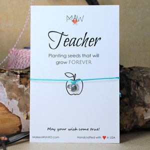 Teacher Gifts Teacher Appreciation Gift Friendship Bracelet Apple Bracelet Wishing Bracelet Inspirational Gift for Teacher Card Teacher Gift image 2