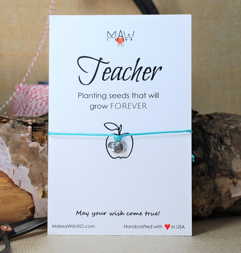 Teacher Gifts Teacher Appreciation Gift Friendship Bracelet Apple Bracelet Wishing Bracelet Inspirational Gift for Teacher Card Teacher Gift image 2