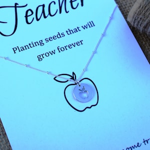 Teacher Gifts Apple Necklace Sterling Silver Apple Pendant Necklace Apple Cutout Pendant Necklace Gift for Teacher Gift Inspirational Card