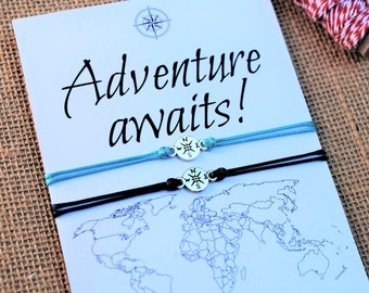 Adventure Awaits Friendship Bracelet Best Friend Gifts Travel Gifts Vacation Compass Bracelet Couple Matching Bracelets Couples Bracelets