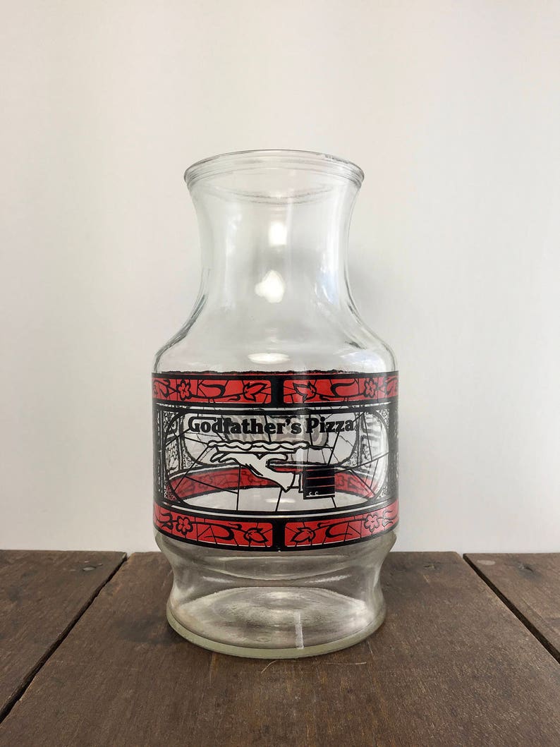 Vintage Advertising Godfather/'s Pizza Coke Pitcher Vintage Coca Cola Carafe Anchor Hocking Stained Glass Pitcher Pizza Party Carafe