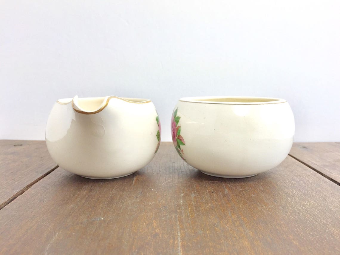 Pink Rose Creamer and Sugar Bowl Vintage Cream and Sugar Bowls, Pink